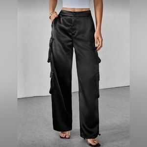 Women's Black Satin Cargo Pants New Size Small